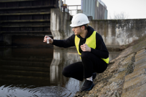 Homme testant la propreté de l'eau